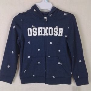 Oshkosh Full Zip Fleece Hoodie Girl's Size 5T in Denim‎ Blue w/ White Daisies